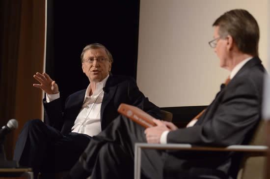 Bill Gates speaks to students about the Gates Foundation’s work. [Photo by Marsha Miller]